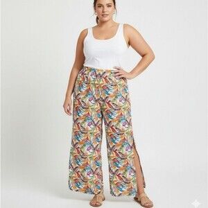Women's 3X Wide Leg Island Lounge Pants Tropical Floral Flowy Relaxed